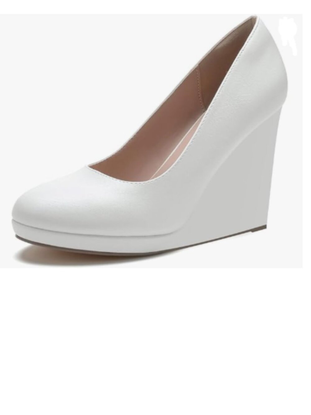 miss left White Rounded Closed Toe High Heel Pumps Slip On Wedges Heel Shoes